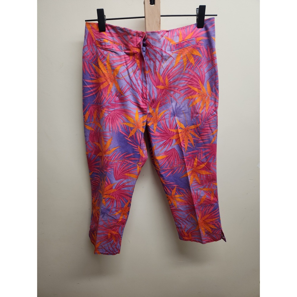 Sharagano Paris Festival Tropical‎ Leaf Print Cropped Pants - Size L